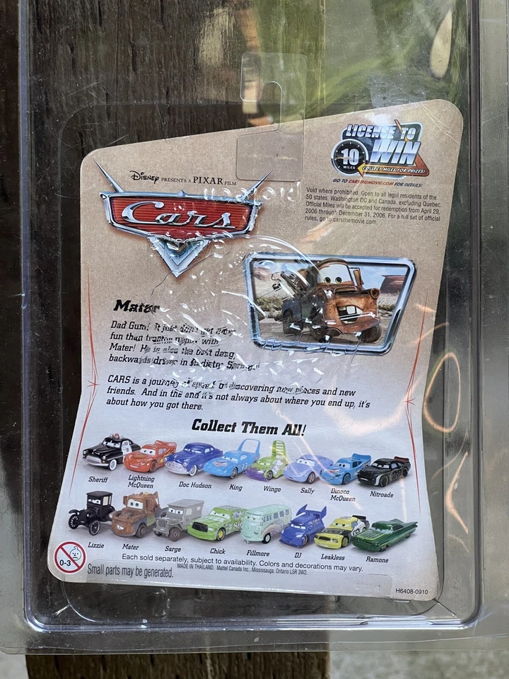 Hotwheels Disney Pixar Cars Series 1 2006 error Lightning McQueen en tarjeta Mater Foto 2 de 2