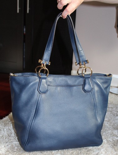 $390 NWT Michael Kors FRANCES Large Grab Bag Leather Navy Shoulder Handbag - Picture 8 of 12