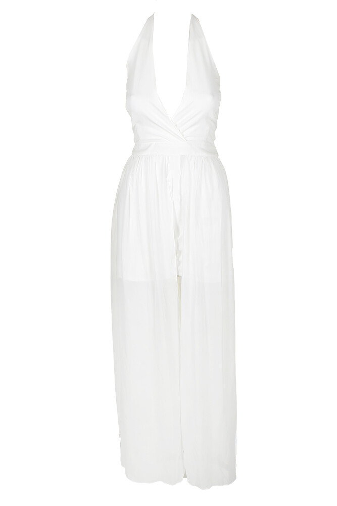 Xoxo Juniors White Sleeveless Surplice Neck Halter Maxi Romper M