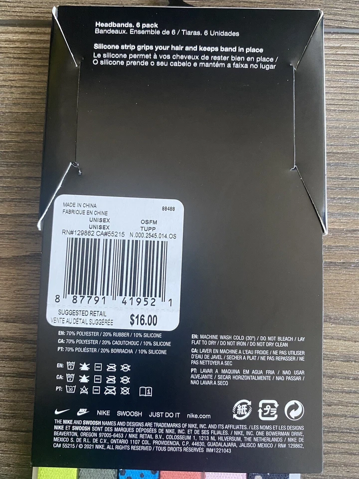 Nuevo paquete de 6 diademas Nike colores surtidos 129862 talla única para la mayoría Foto 3 de 3