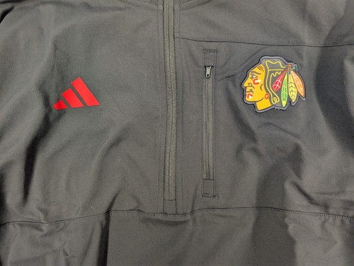 Chicago Blackhawks Adidas Sz L 1/4 Zip Pullover Rain/light NHL Jacket IP5822 - Picture 3 of 5