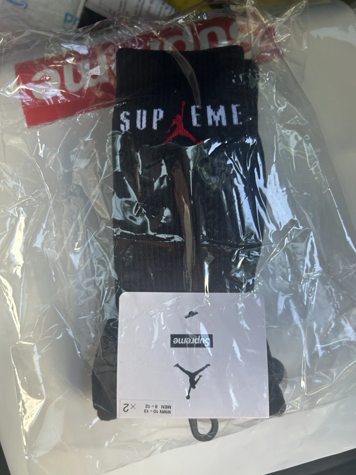 Supreme Jordan Crew Socks 2 Pack Large Black Jumpman In Hand 2024 8 12