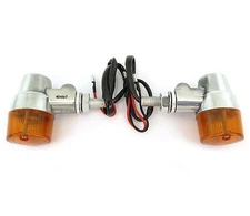 Universal Polished Aluminum Motorcycle Turn Signals - Amber Lens Single Filament