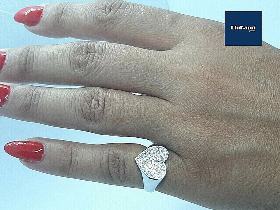 Anello fascia chevalier Donna in Argento 925  Cuore con pave' di zirconi Rodiato - Immagine 3 di 4
