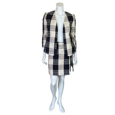 Max & Co | Women's Blue And Cream Plaid Two Piece Skirt Suit | Size: 2/4