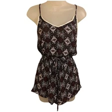 Y2K Boho Romper Crocheted Pom Pom Trim Spaghetti Strap Colorful Festival  XS  