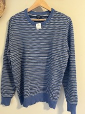 J Crew Factory Mens Fair Isle Sweater 100 Cotton Blue Pullover NWT Size Medium