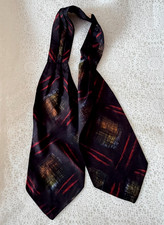 Vintage Pure Silk Self Tie Bow Tie Black Red Abstract Pattern Retro Formal