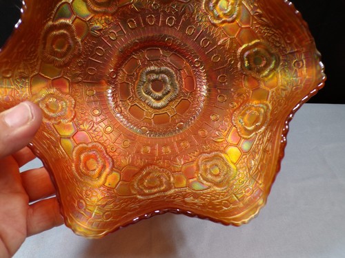 Fenton Marigold Carnival Glass Captive Rose Bowl 8 3/4" Wide - Picture 4 of 11