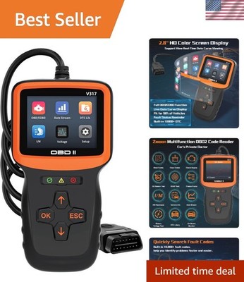 Professional OBDII Scanner for All Vehicles Post-1996 - 7 Languages Supported