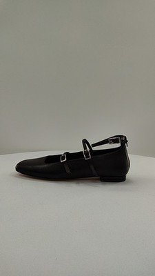 Quince Women Italian Leather Strappy Ballet Flat Black Shoes 7