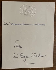 Baron Roger Makins Signed Autograph Signature 3.25x4 Official Government Paper