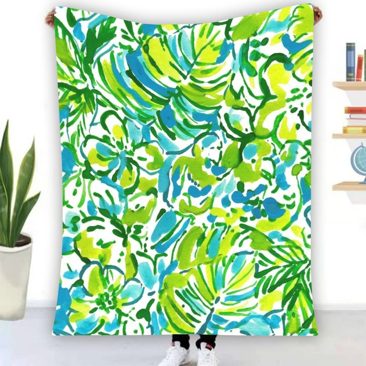 Lilly Pulitzer Green Floral Fleece Blanket