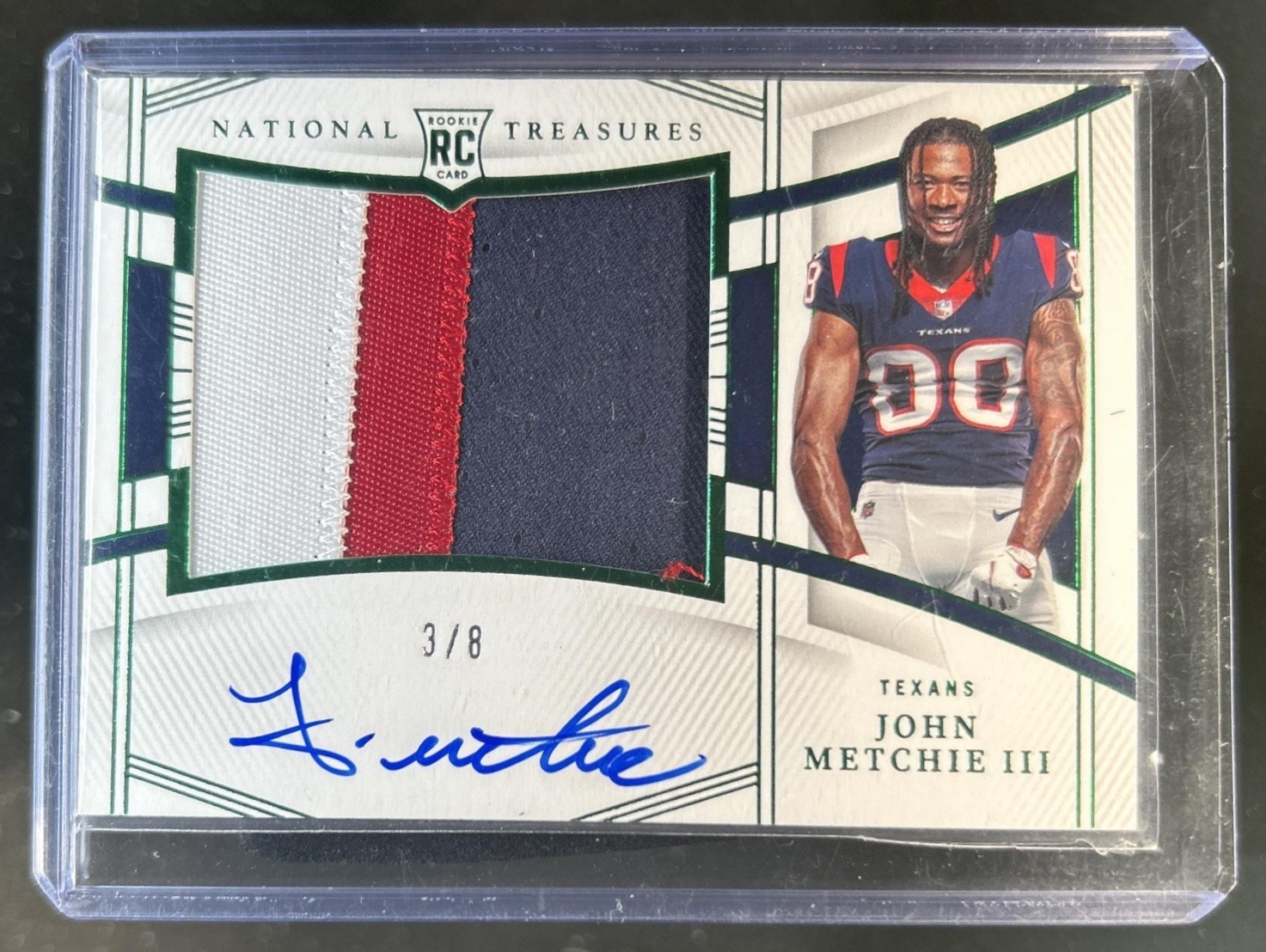 John Metchie Panini National Treasures Rookie Material Signature #JME Numbers Green