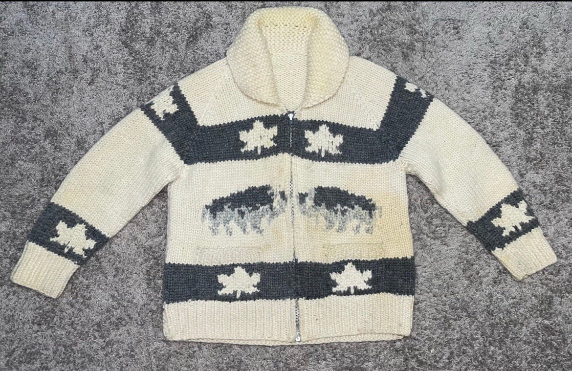 Vintage Bison Buffalo Maple Life Cowichan Sweater