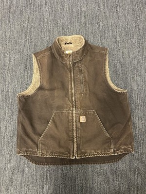 Carhartt V33 DKB Vest Dark Brown Sherpa Lined Duck Canvas Workwear Chore Mens XL