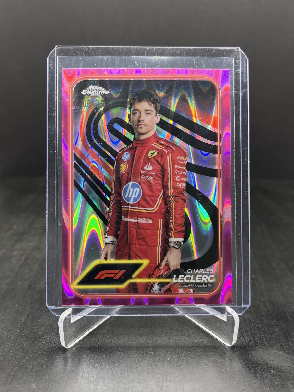 2024 Topps Chrome Formula 1 F1 Charles Leclerc Portrait Pink RayWave 09/75 #3