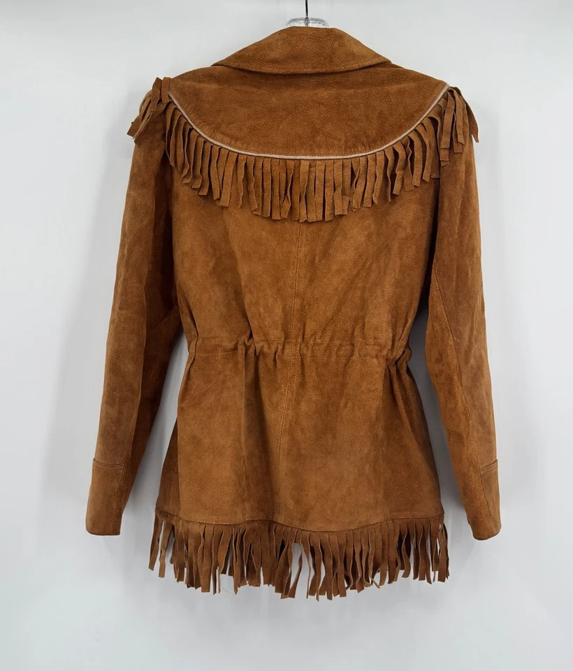 Chaqueta Jet Set of California Marrón Gamuza Flecos 8 Cremallera Completa Cordón Cintura Foto 2 de 4