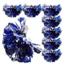 8 Pcs Blue and Silver Pom Poms Cheerleading Cheering Hand Flowers