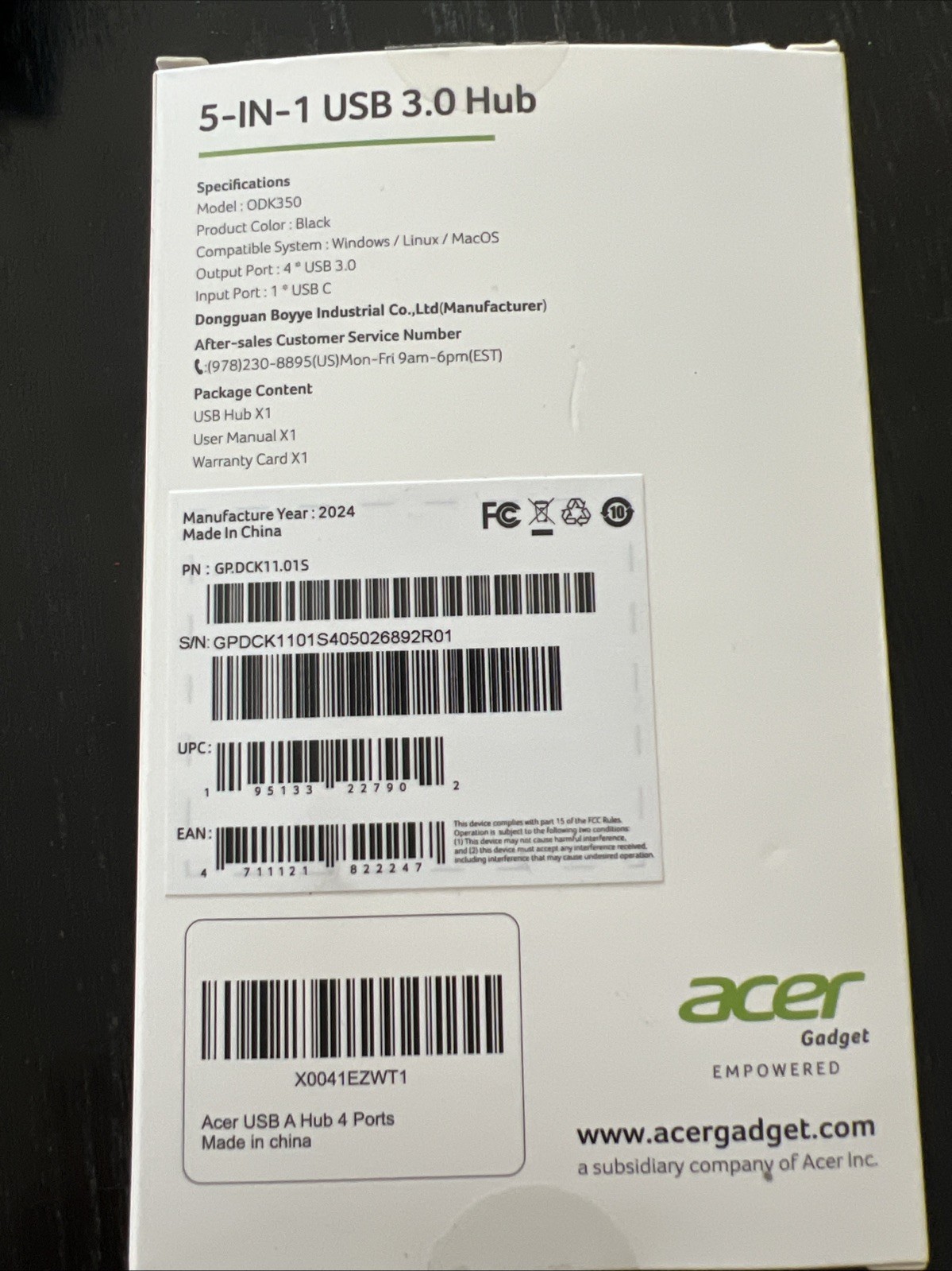 Acer USB 3.0 Hub 5-in-1, Black