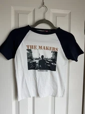 EDIKTED Baby Tee The Makers White / Navy Blue Black Mini Short Sleeve Shirt M