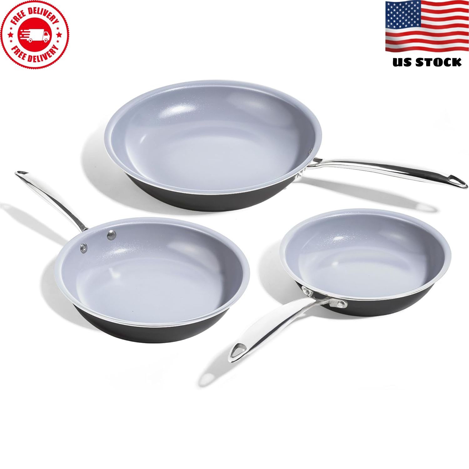 Non Stick Titanium Ceramic Frying Pan Skillet Set