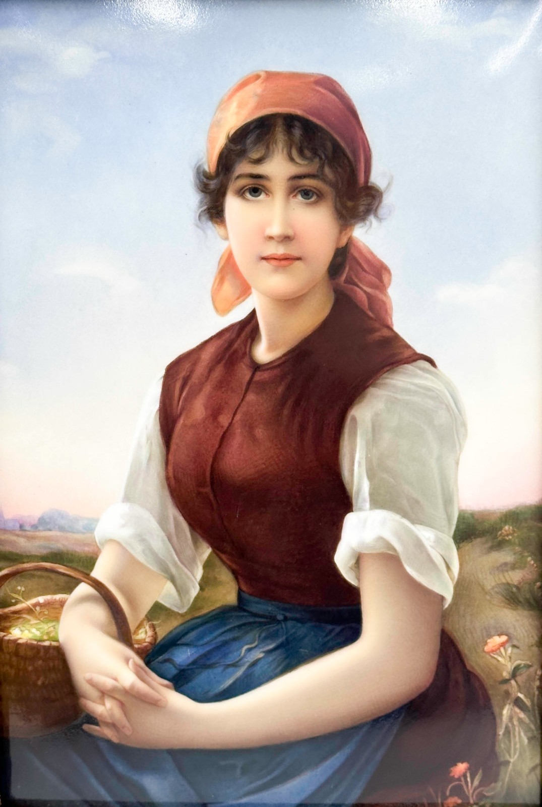 KPM Berlin Hand Painted Porcelain Portrait Plaque Heiderose Framed late 19th cen