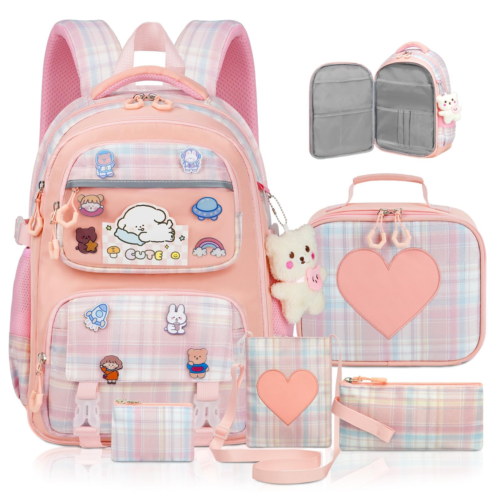 Cute Kawaii Backpack Set for Girls 5 Pack with Lunch Bag Aesthetic School Backpack  