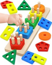 Wooden Blocks Sorting Stacking Montessori Toys Toddler 1-2 Year Old Birthday Gif
