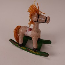 Vintage Style Wooden Rocking Horse Christmas Ornament Hand-Painted Holiday Decor
