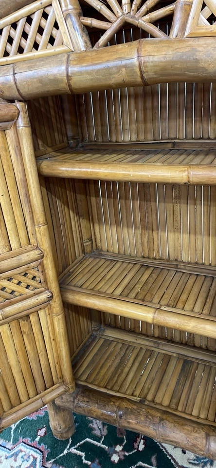 gabinete bambú vintage hecho a mano 72" alto diseño Sunburst corona Foto 4 de 4