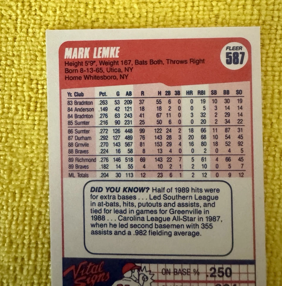 1990 Fleer - #587 Mark Lemke MINT Card With 2 Errors MINT CONDITION RARE - Image 4 of 4