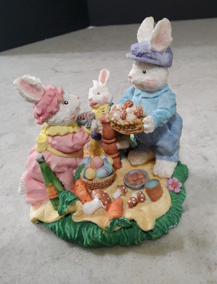 Easter Bunn Family Resin Figurine Colored Egg Basket