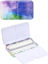 PATIKIL Empty Watercolor Palette, Metal Tin with Dark Purple Green 