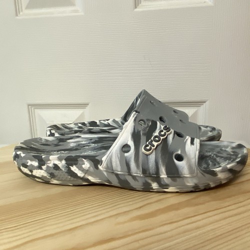 Crocs Marbled Slides Sandals Waterproof Slate Grey Gray Men-9 / Women-11