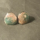 Vtg 80s Gold Tone Enamel Stud Earrings Peach Green Swirl Retro Costume Jewelry