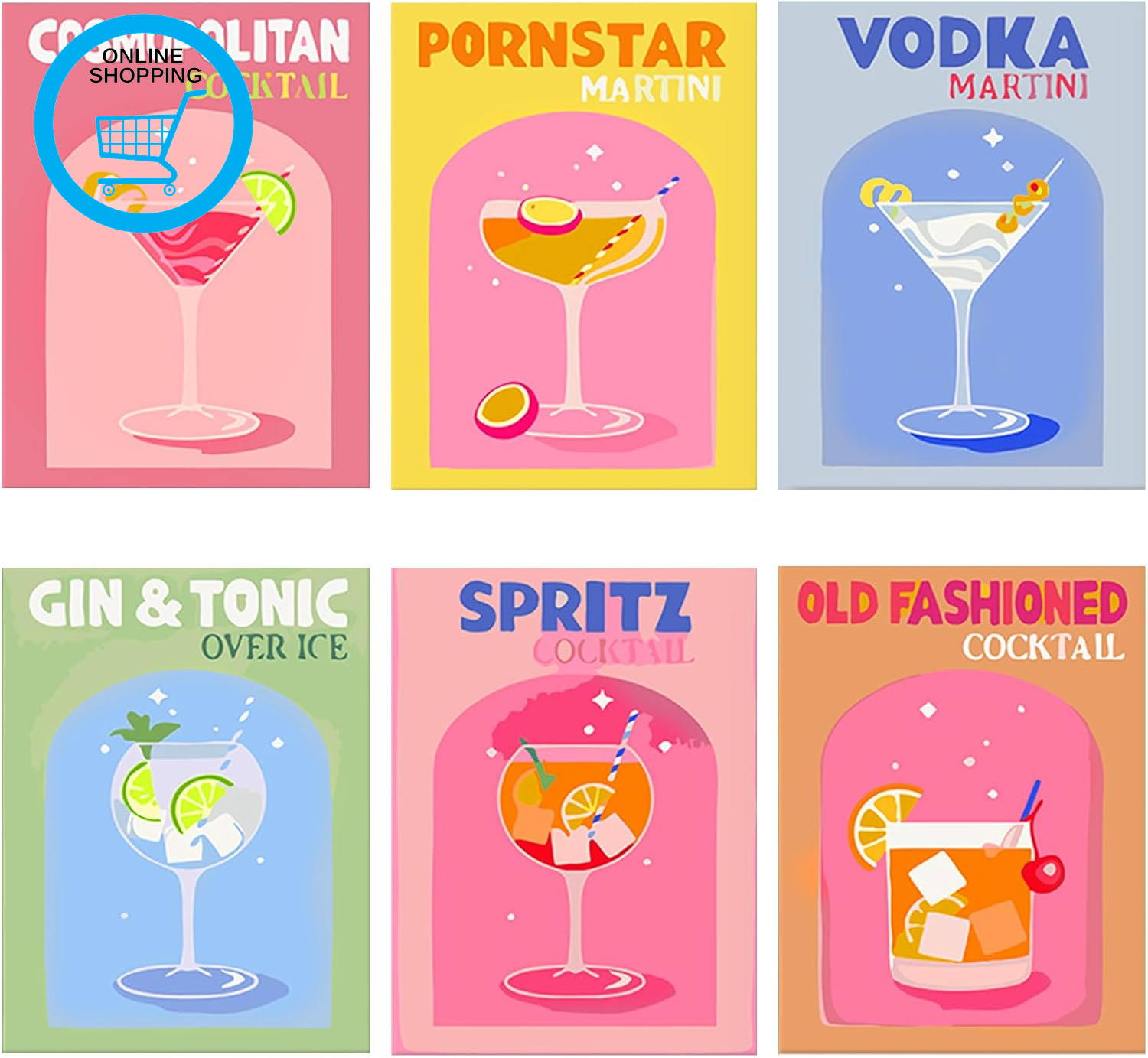 6 Pack Paint by Numbers for Adults, DIY Acrylic Paint by Numbers Kits, Cocktails