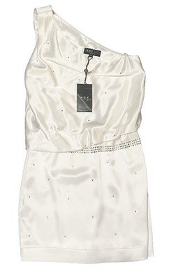 ABS by Allen Schwartz 100% Silk Ivory Beaded One Shoulder Mini Dress Size 6 NWT