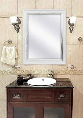 23x29 White Woodgrain Wall Mirror With Beveled Edge