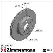 2x Zimmermann 150.3483.32 Bremsscheibe Ø348 mm für BMW 5 6 F12 F13 F06 F10 F11