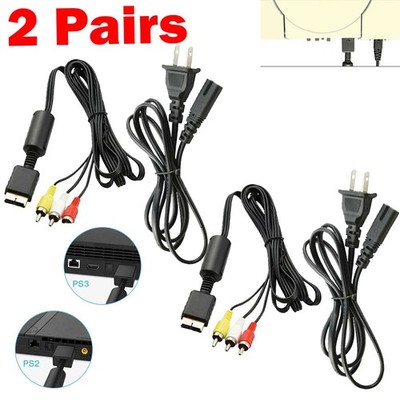 2X Audio AV RCA+AC Cable Power Supply Adapter Cord For Sony Playstation 1/2 PS2
