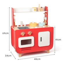Red Play Kitchen Set Toy With Washing Machine And Oven Gift For Kid Age 3