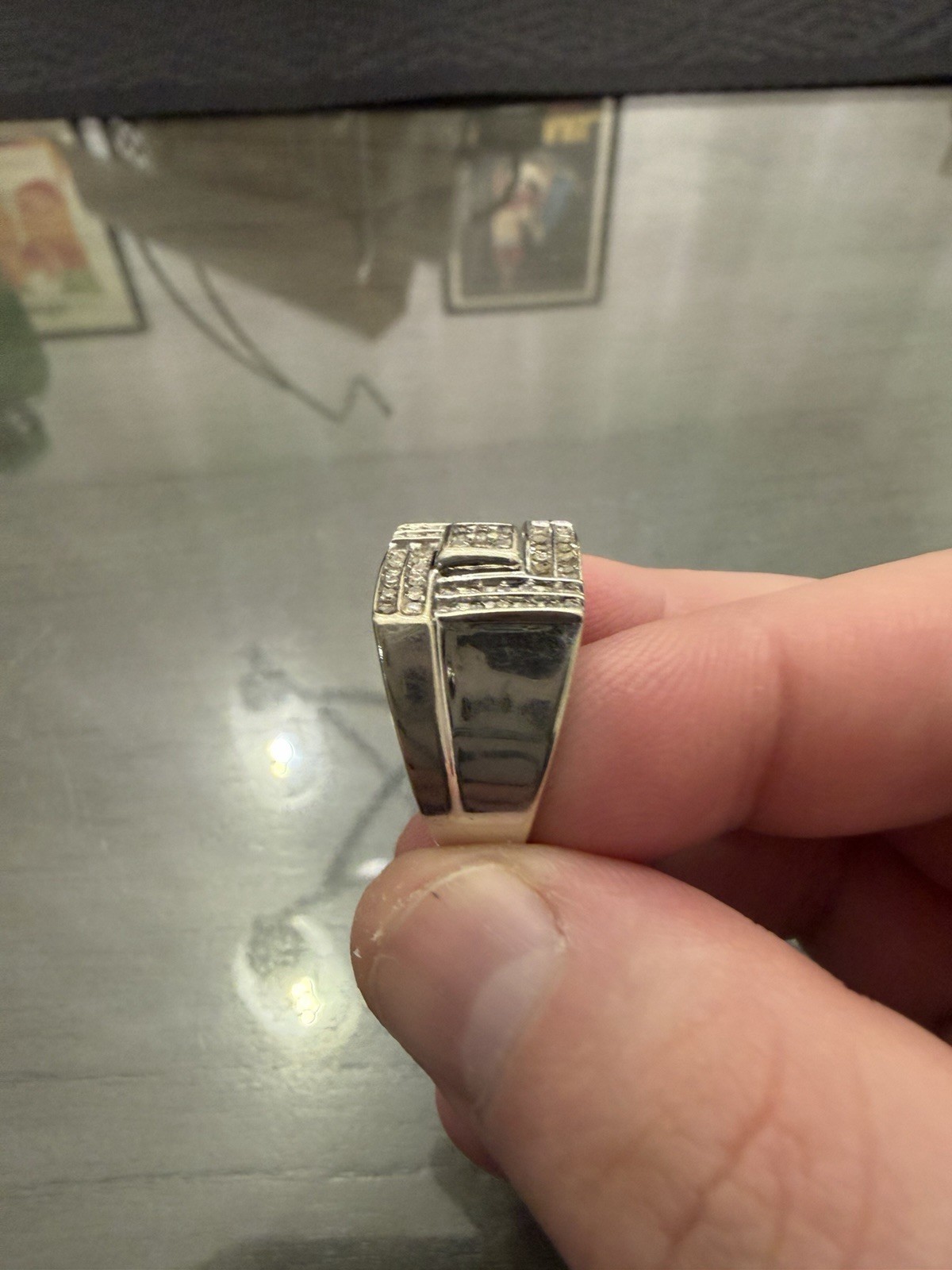 Solid 10k White Gold Square Ring Natural Diamonds… - image 6