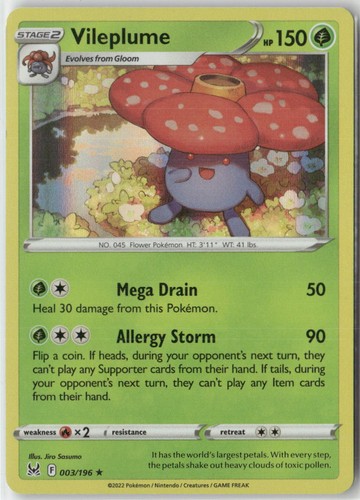 Vileplume 003/196 Holo Rare Lost Origin Pokemon Near Mint
