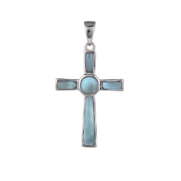 Cavill Larimar Kreuz AnhäNger Damen Sterlingsilber 925 Rhodiniert 2,2Ct Blau-image