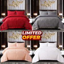 3PCs Luxury Chelsea Bedspread Embossed Quilted Bed Throw Double King Bedding Set