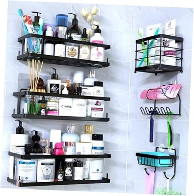  Set of 6 Bathroom Essentials Black Suction Cup Shower Caddy with Shower 
