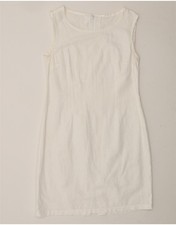 VINTAGE Womens Sleeveless Sheath Dress UK 16 Medium White KL04