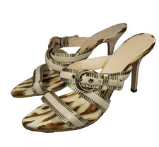 Christian Dior Strappy Mules Size 38,5 Heels Animal Print Canvas Leather y2k