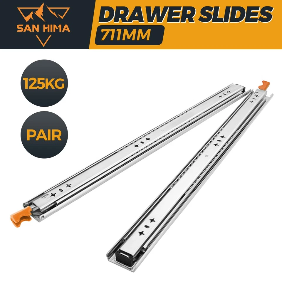 San Hima 2x 125KG Pair Locking Drawer Slides 711mm Runners Trailer Draw